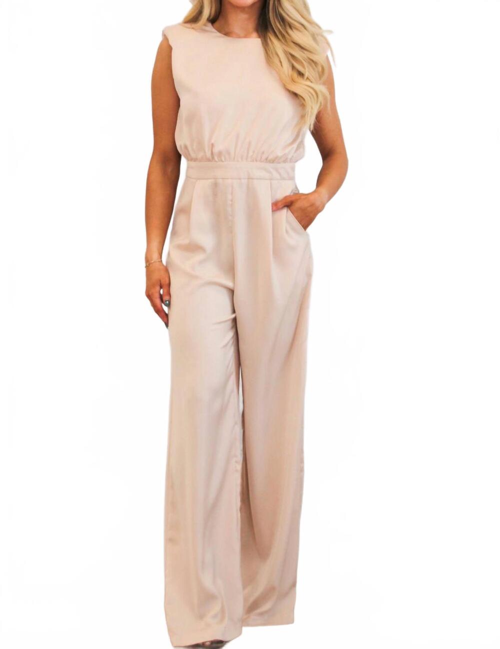 NEW DO+BE bette satin jumpsuit in champagne